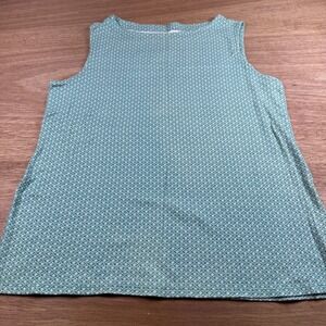 Croft & Barrow Classic Tank Top Womens Large Green White Sleeveless Cotton